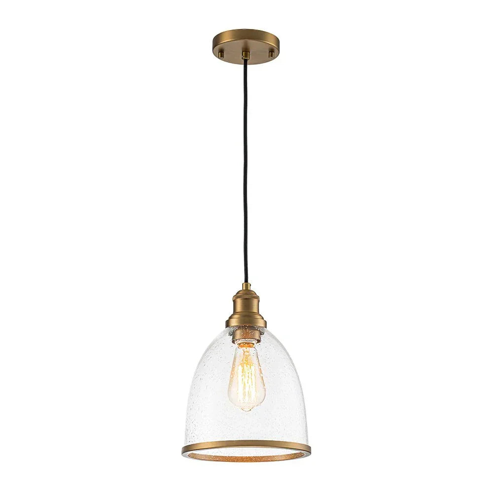 Elegant Contemporary 1-Light Pendant With Glass Seeded Dome For Dining Room Table