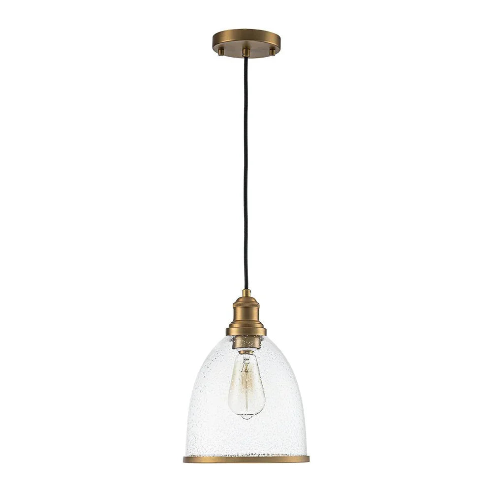 Elegant Contemporary 1-Light Pendant With Glass Seeded Dome For Dining Room Table
