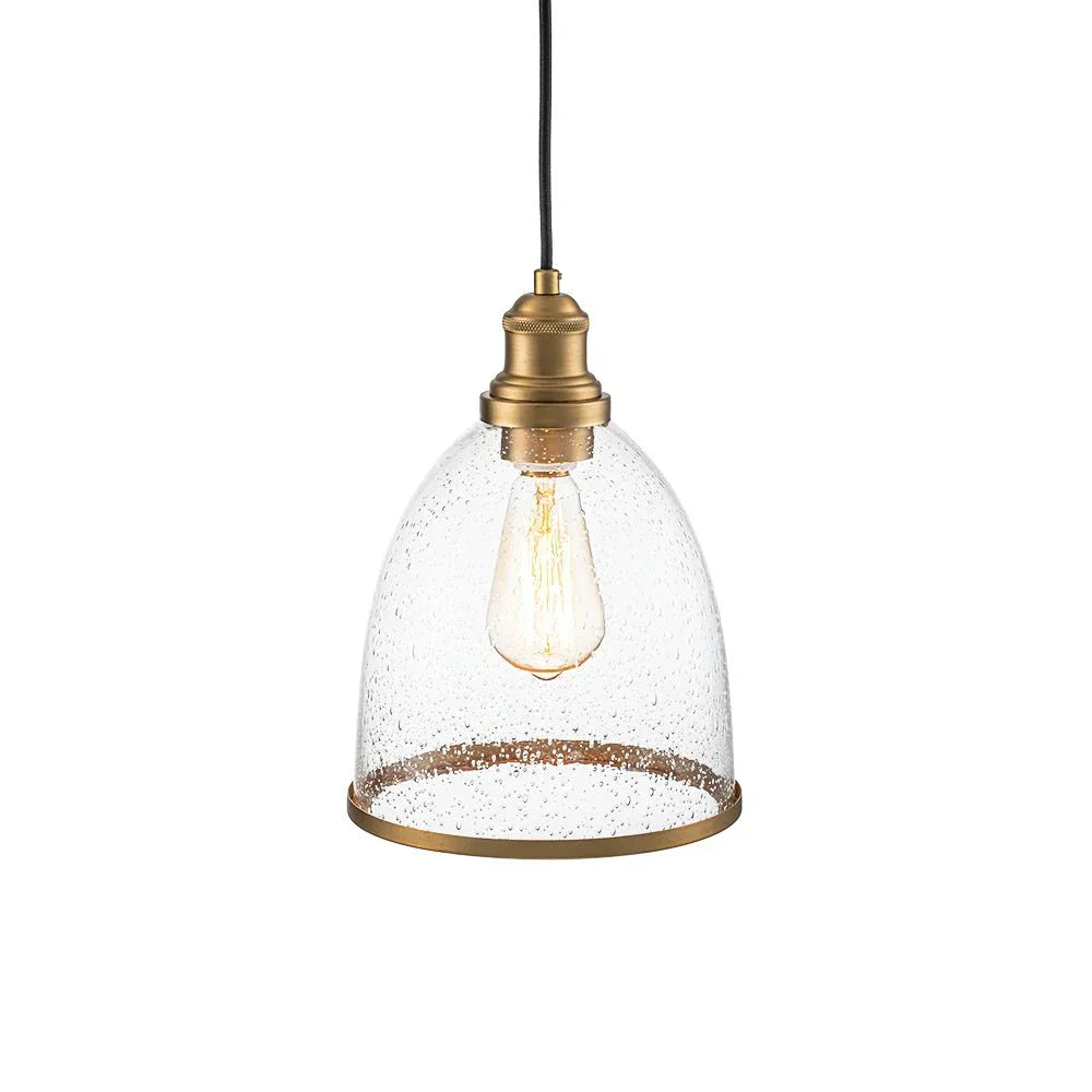 Elegant Contemporary 1-Light Pendant With Glass Seeded Dome For Dining Room Table