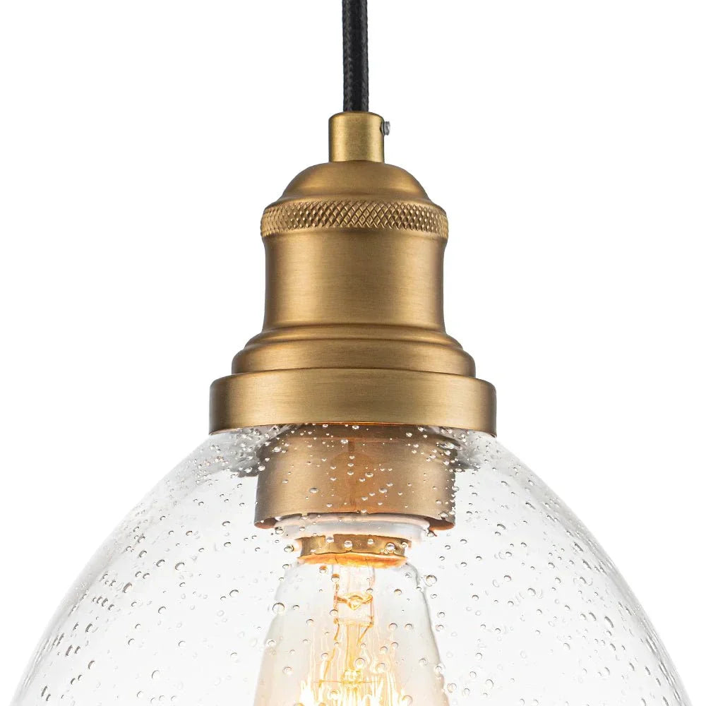 Elegant Contemporary 1-Light Pendant With Glass Seeded Dome For Dining Room Table