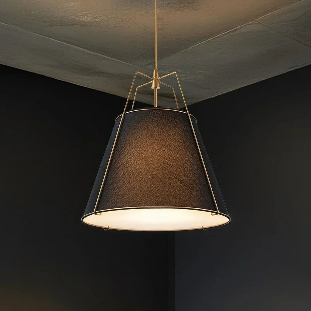 Modern Linen Pendant Light With Tapered Cone Shade And Warm Brass Finish For Modern Interiors