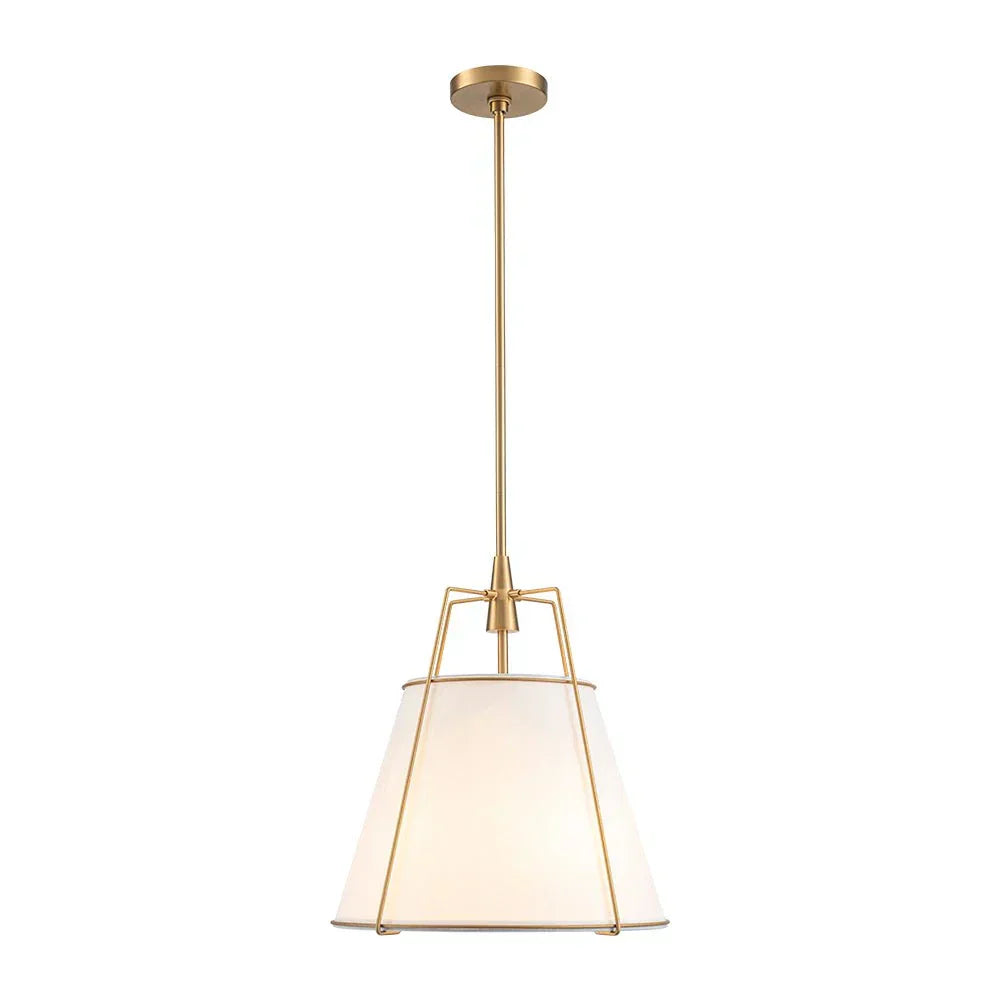 Modern Linen Pendant Light With Tapered Cone Shade And Warm Brass Finish For Modern Interiors