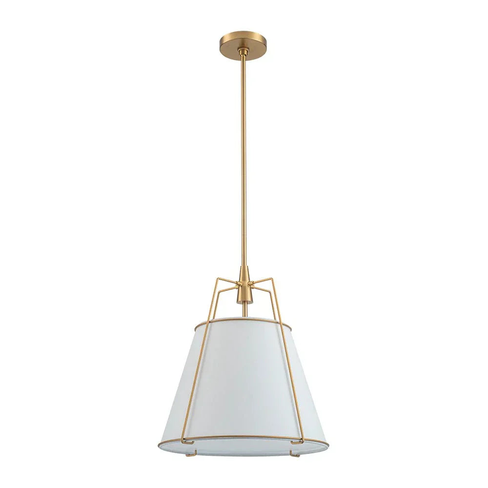 Modern Linen Pendant Light With Tapered Cone Shade And Warm Brass Finish For Modern Interiors