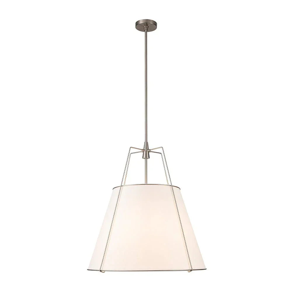 Modern Linen Pendant Light With Tapered Cone Shade And Warm Brass Finish For Modern Interiors