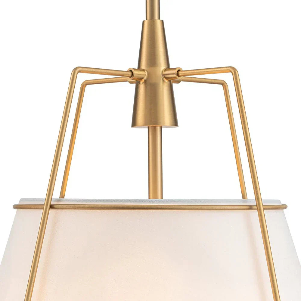Modern Linen Pendant Light With Tapered Cone Shade And Warm Brass Finish For Modern Interiors
