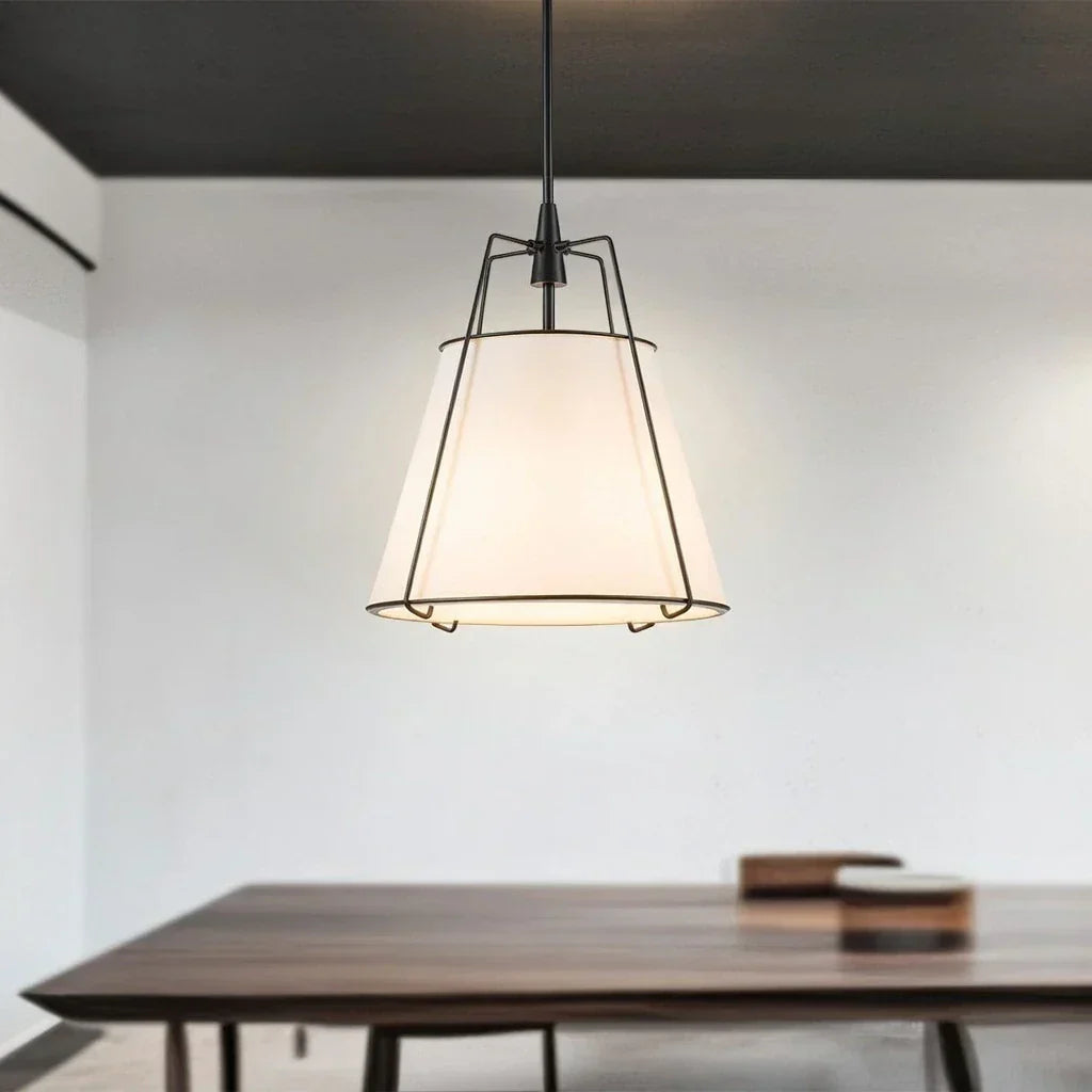 Modern Linen Pendant Light With Tapered Cone Shade And Warm Brass Finish For Modern Interiors