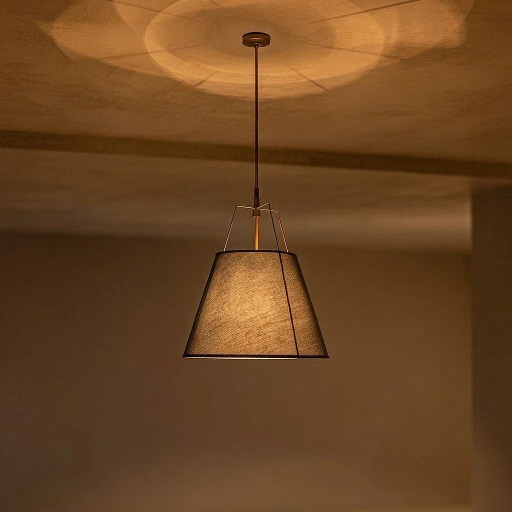 Modern Linen Pendant Light With Tapered Cone Shade And Warm Brass Finish For Modern Interiors