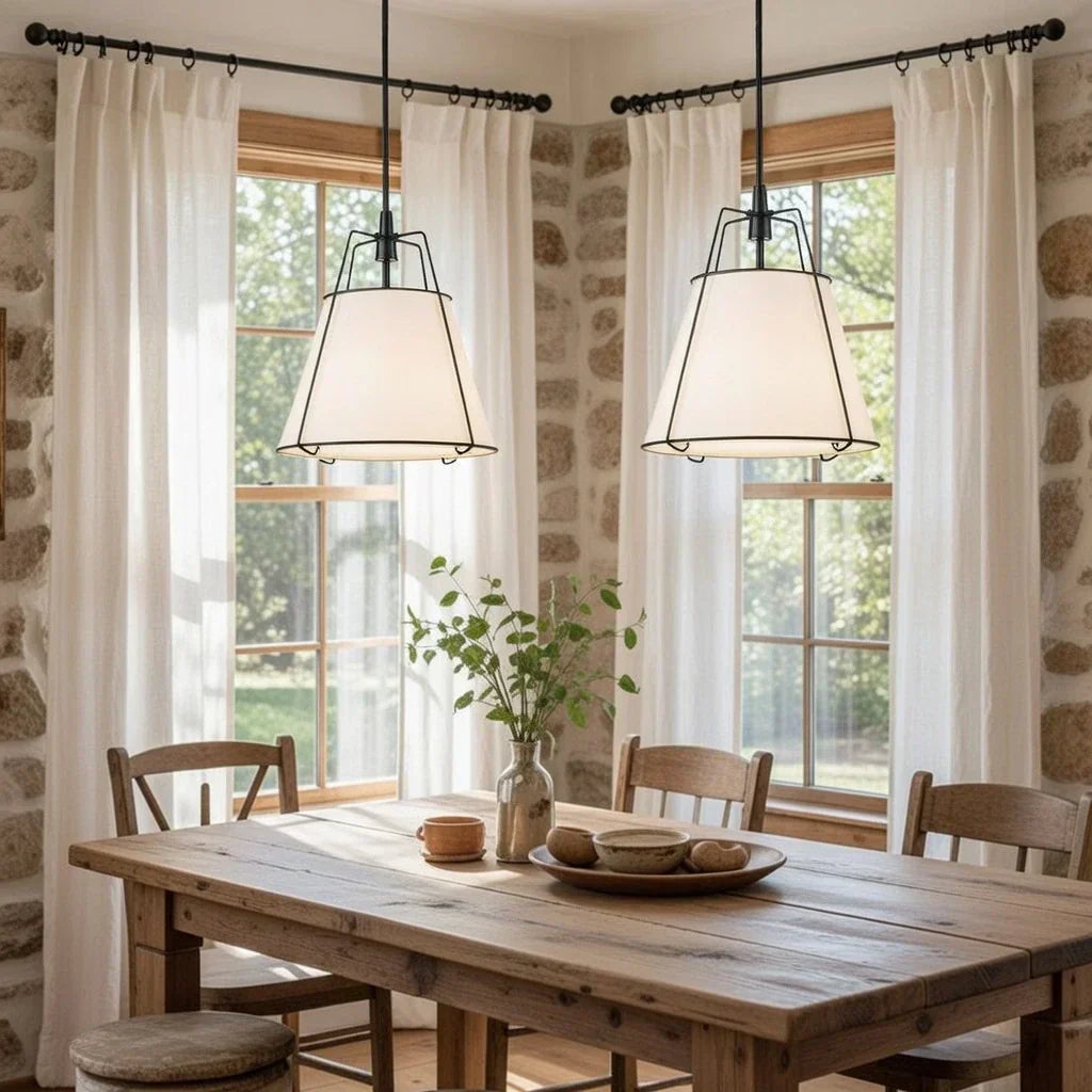 Modern Linen Pendant Light With Tapered Cone Shade And Warm Brass Finish For Modern Interiors