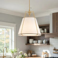 Modern Linen Pendant Light With Tapered Cone Shade And Warm Brass Finish For Modern Interiors