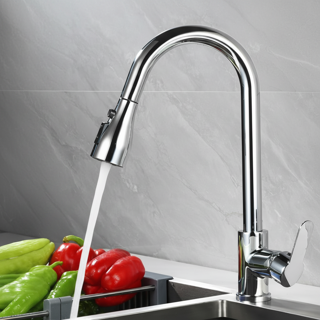 ראש התזה נשלף לברז מטבח FLOWVISTA — סיבוב של 360 מעלות ופונקציית התזה גמישה