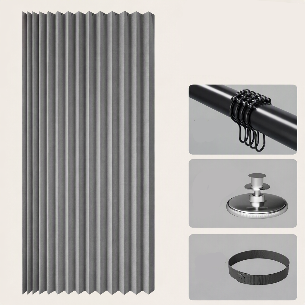 וילון מקלחת מתקפל בצורת אקורדיון CURVASHIELD — עיצוב מגנטי עמיד למים