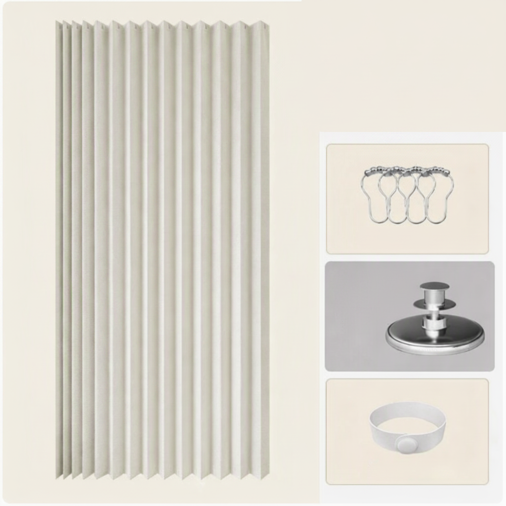 וילון מקלחת מתקפל בצורת אקורדיון CURVASHIELD — עיצוב מגנטי עמיד למים