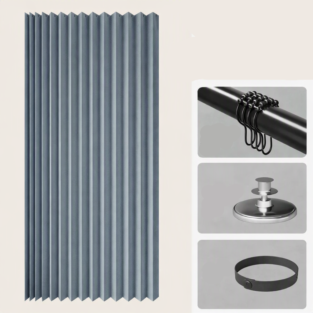 וילון מקלחת מתקפל בצורת אקורדיון CURVASHIELD — עיצוב מגנטי עמיד למים