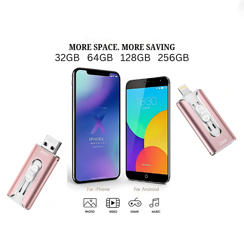 Phone USB Drive for iPhone and Android Extra Storage for Photos and Videos