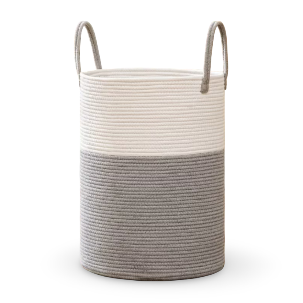 Panier à linge en corde de coton de 58 L — Ø38 × 50cm, poignées de transport renforcées