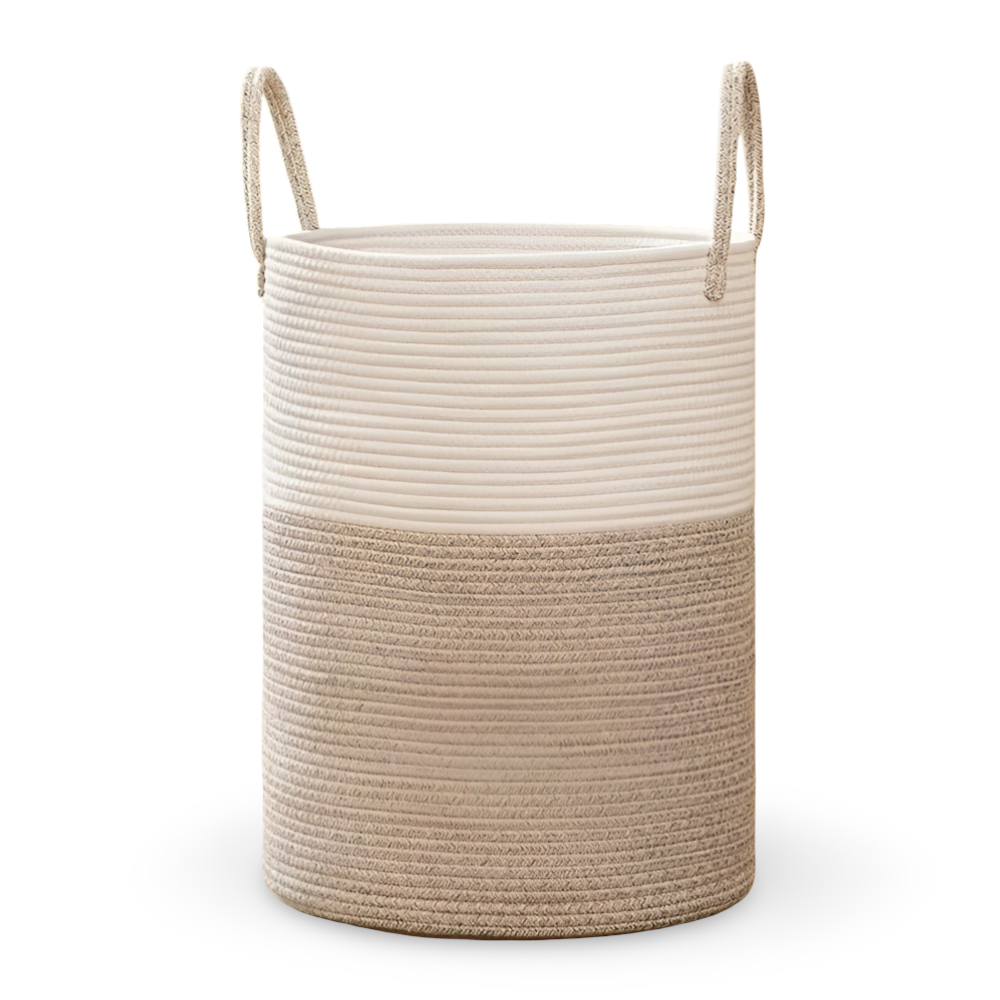 Panier à linge en corde de coton de 58 L — Ø38 × 50cm, poignées de transport renforcées