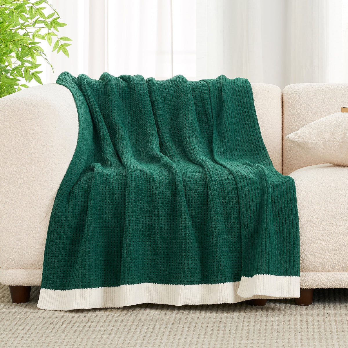 Manta de chenilla tejida en punto waffle Cozy Bliss - Calidez transpirable, distintiva textura de panal