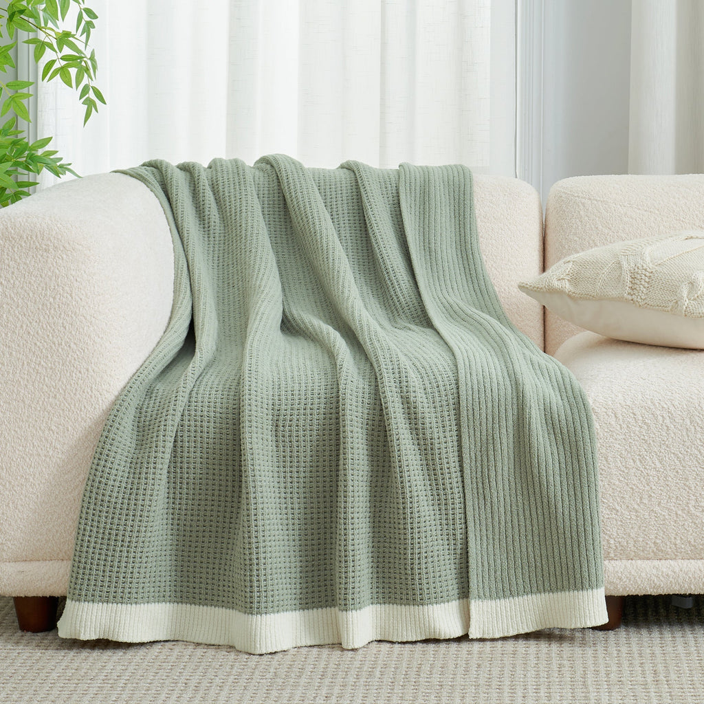 Manta de chenilla tejida en punto waffle Cozy Bliss - Calidez transpirable, distintiva textura de panal
