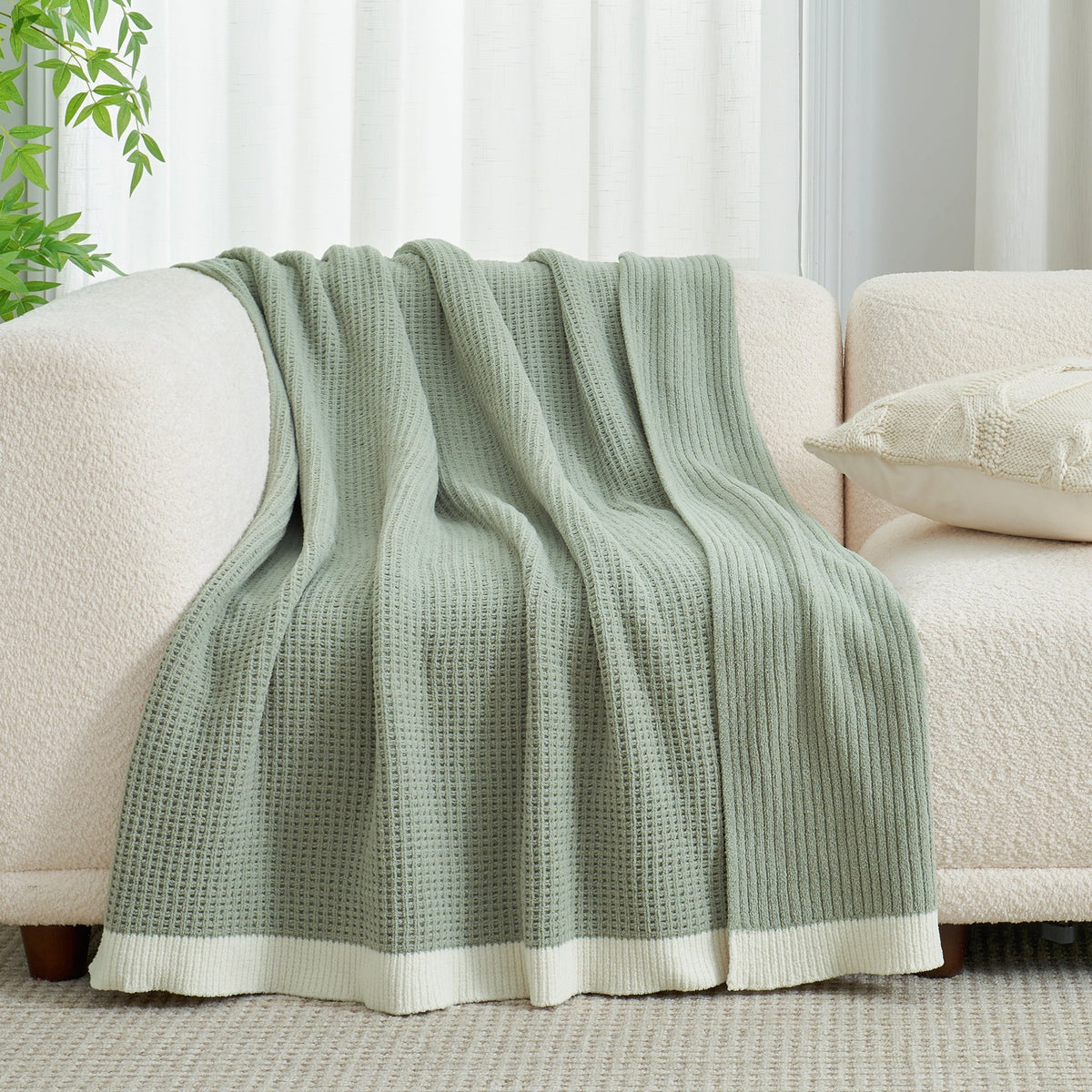 Manta de chenilla tejida en punto waffle Cozy Bliss - Calidez transpirable, distintiva textura de panal