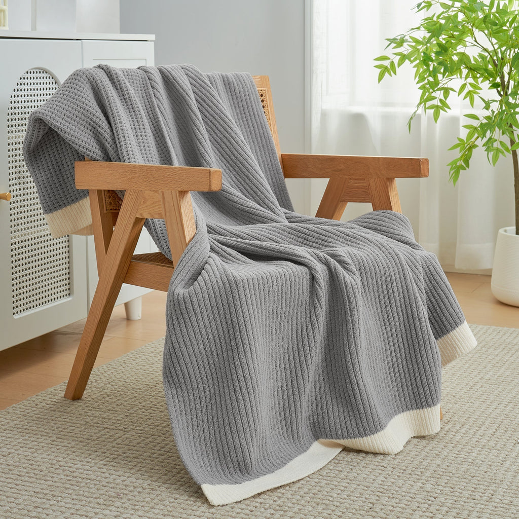 Manta de chenilla tejida en punto waffle Cozy Bliss - Calidez transpirable, distintiva textura de panal