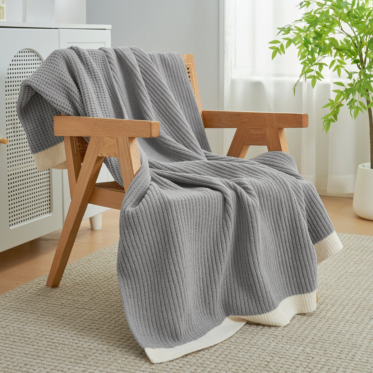 Manta de chenilla tejida en punto waffle Cozy Bliss - Calidez transpirable, distintiva textura de panal