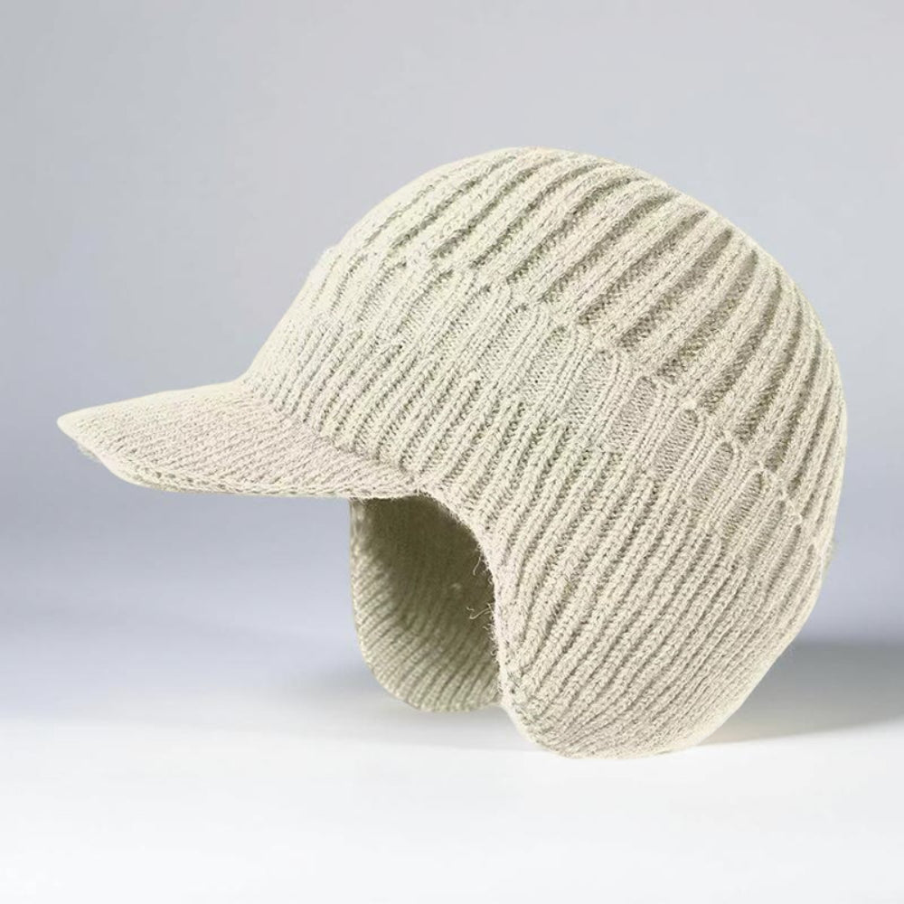 Cozy Knit Beanie Winter Hat — Front Visor, Ear Flaps