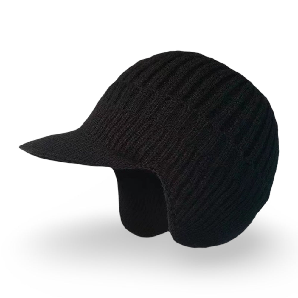 Cozy Knit Beanie Winter Hat — Front Visor, Ear Flaps