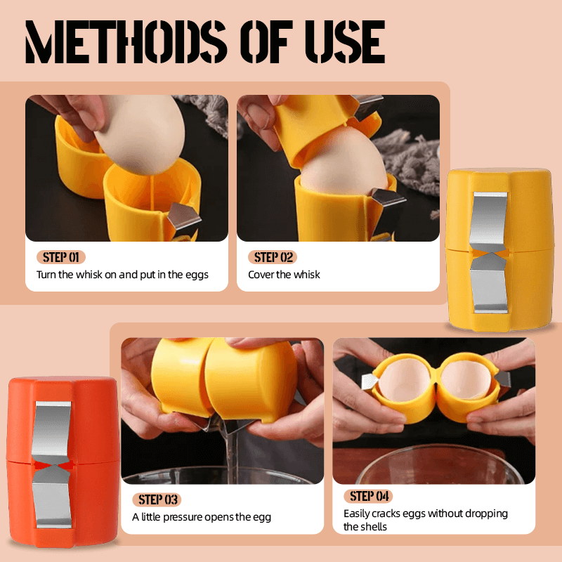 CrackEase Ergonomic Grip Egg Cracker — Clean Shell Release, Handheld Design