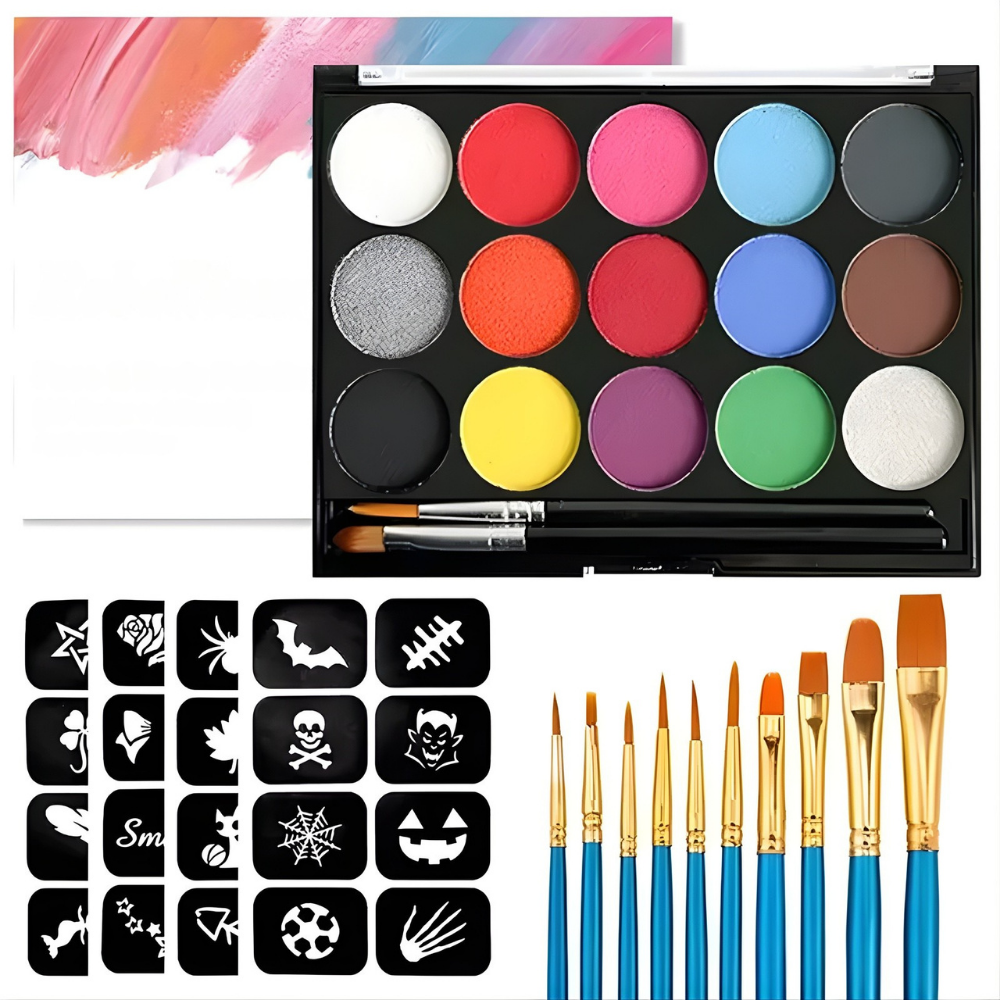 Kit de peinture pour le visage créatif, 15 teintes — Couleurs vives et sûres pour tous les âges