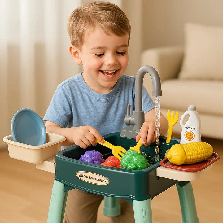 Cuisine de jeu de table pour enfants Ka-mostor — Espace de cuisine interactif, robinet à débit continu et bassin intégré
