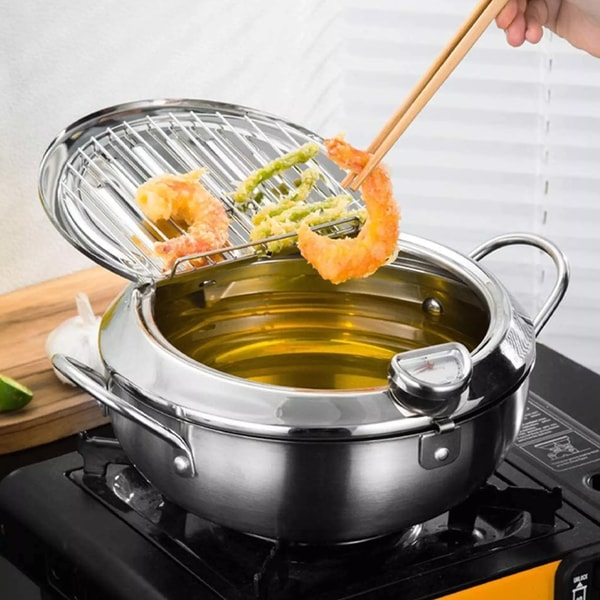 Fritteuse aus Edelstahl – Thermometer, Abtropfrost, effiziente Temperaturregelung