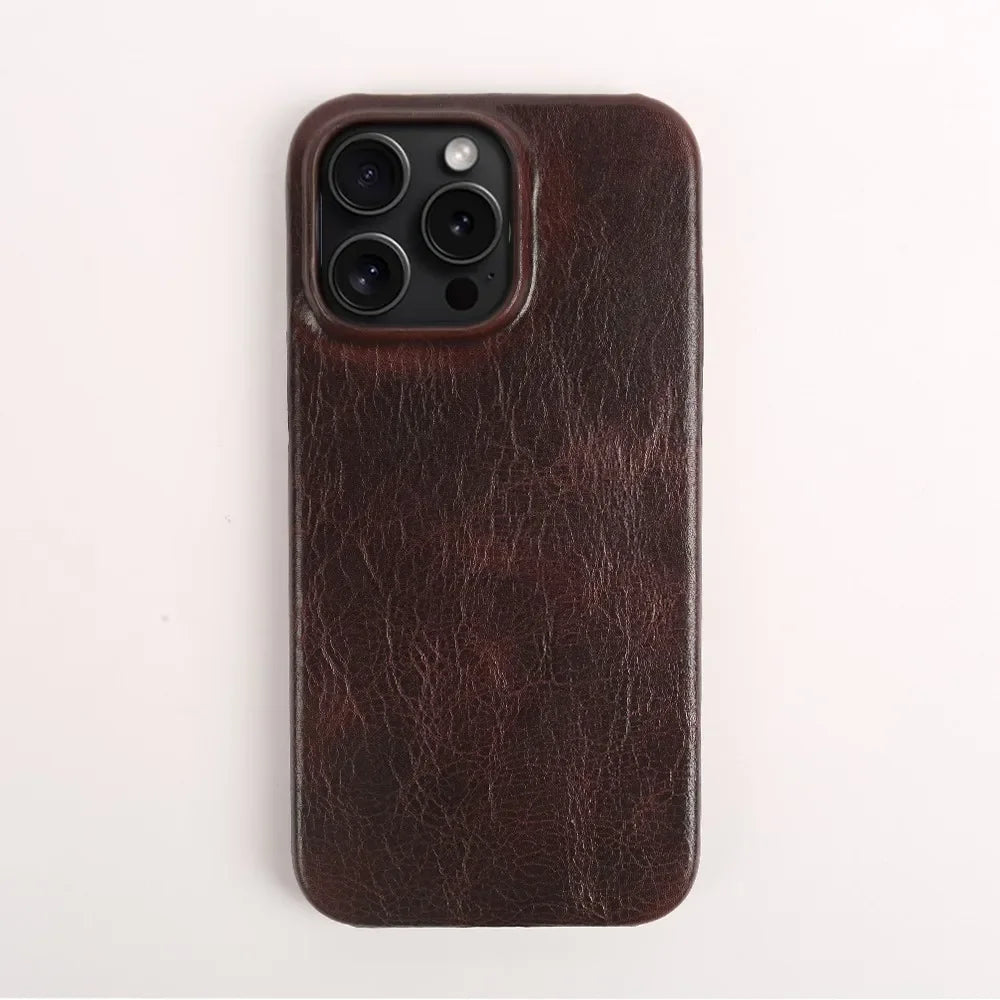 Kožené pouzdro na iPhone Crownline z hovězí kůže — ručně dokončený hladký profil, ochranný obal