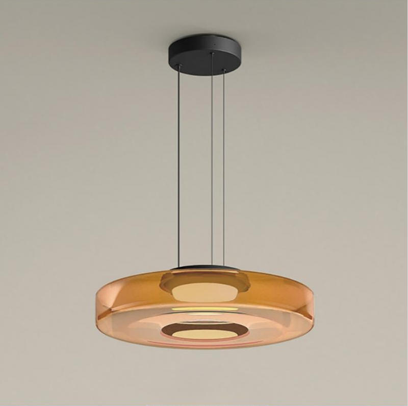 Zenor Amber Glass Layered Pendant Lamp For Dining Room And Living Room