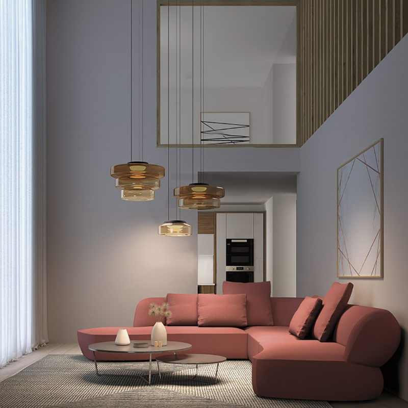 Zenor Amber Glass Layered Pendant Lamp For Dining Room And Living Room