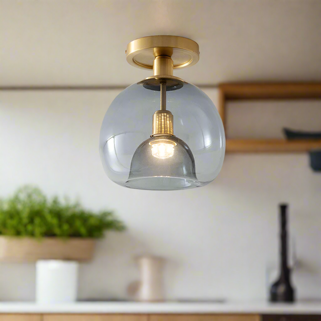 AstraLume Ceiling Light With Grey Glass For Halls And Entrances Minimalist Design Fixture
