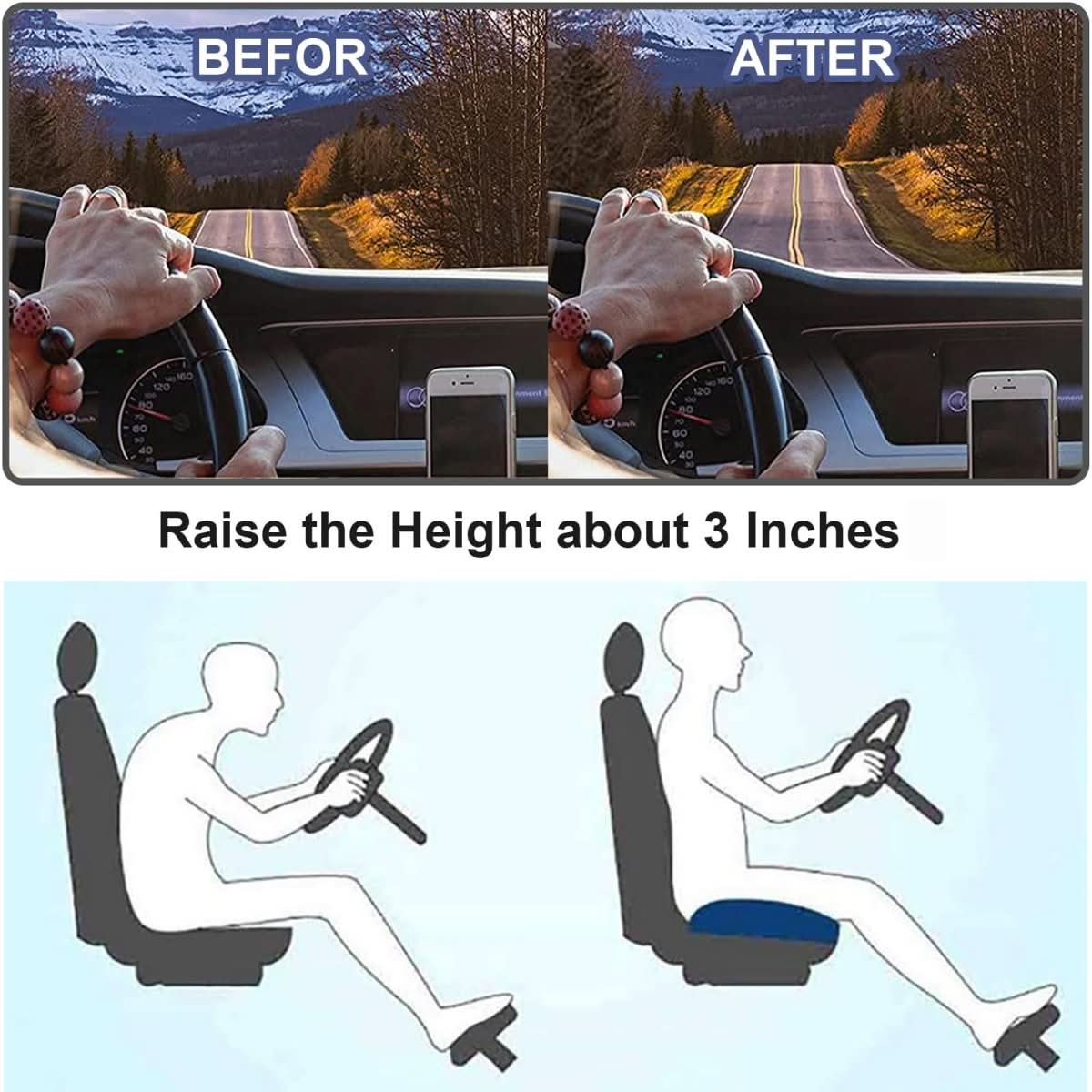 Cojín ergonómico para asiento de automóvil VistaLift — elevación del asiento y soporte para la espalda y la cadera