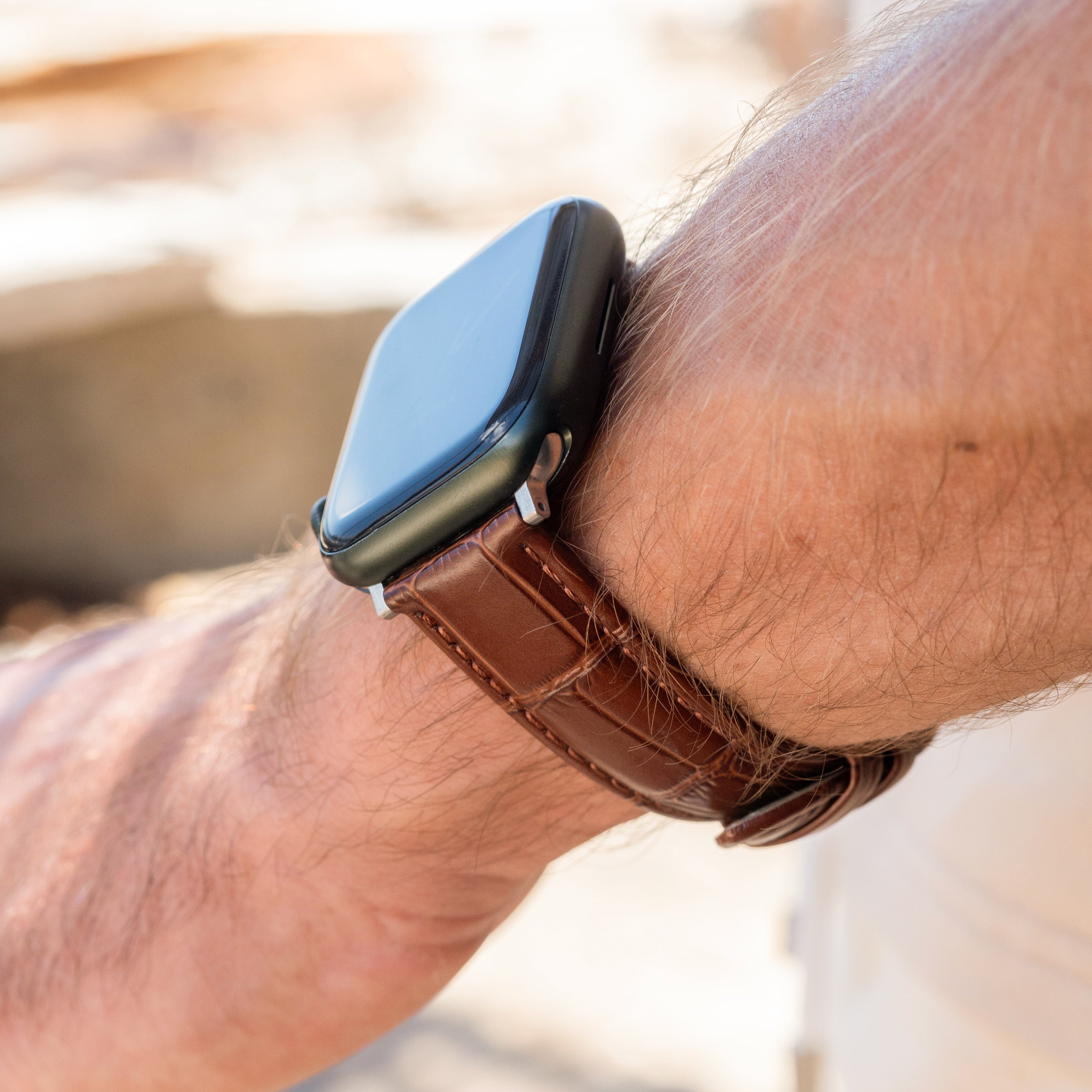 Apple Watch Brown Crocodile Grain Leather Strap