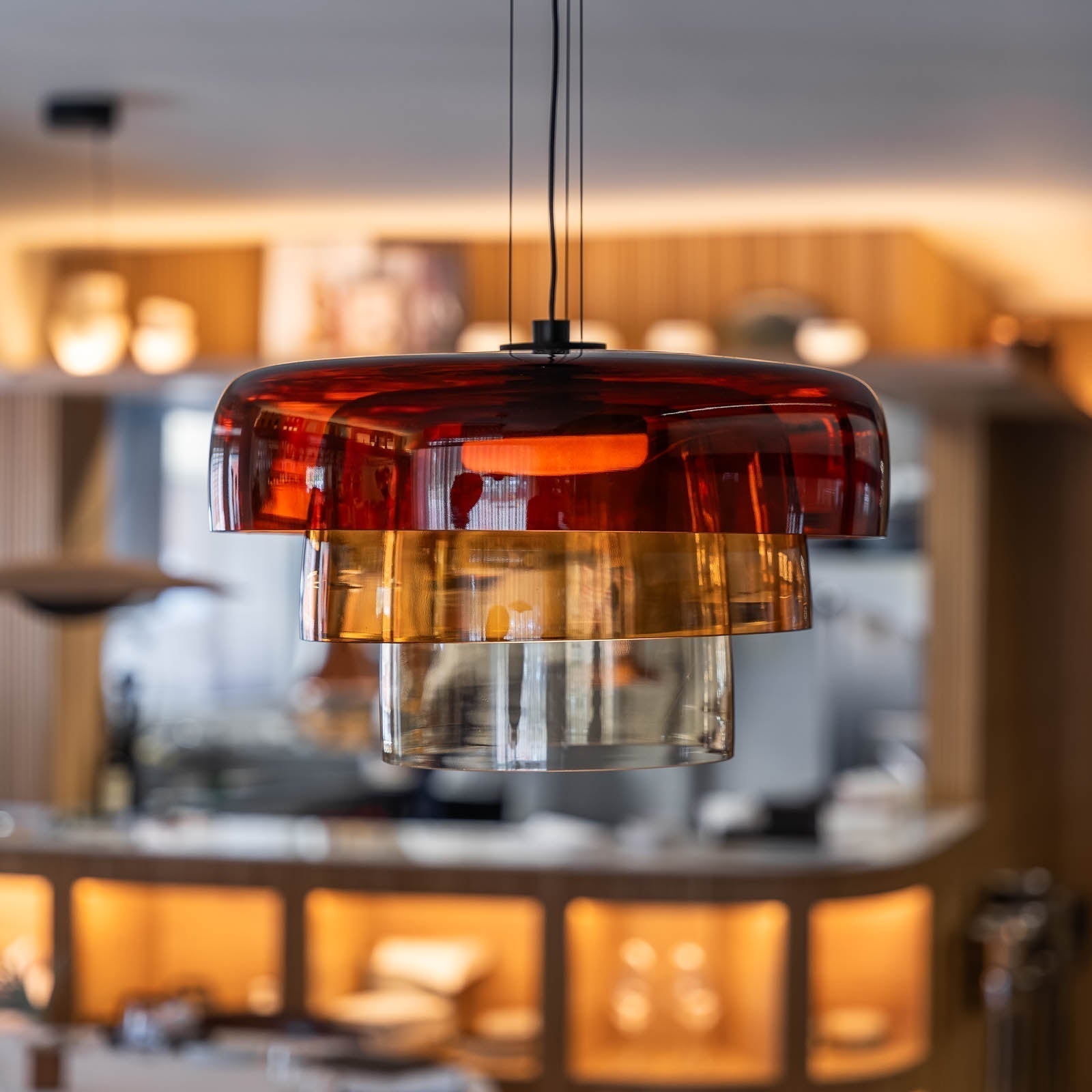 Bauhaus Style Glass Pendant Fixture With Layered Glass Elements For Modern Interiors