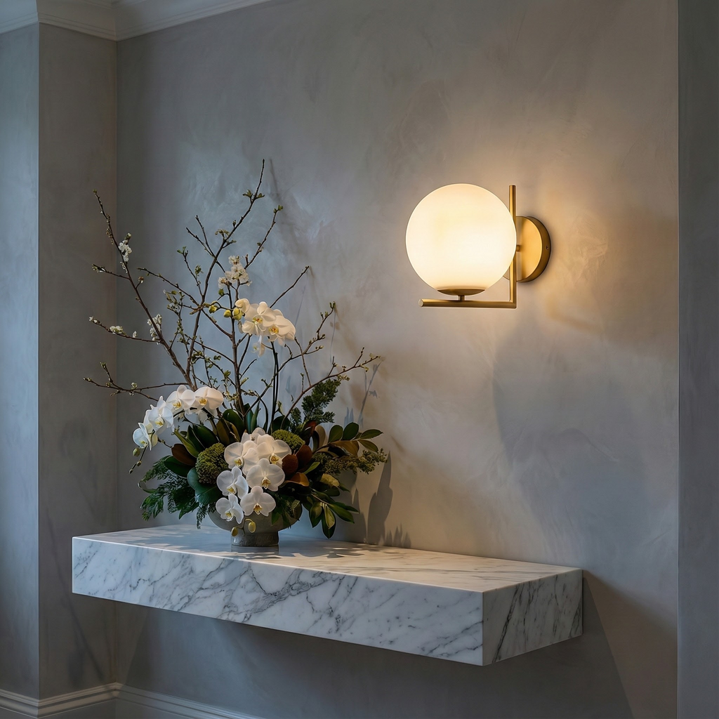 Astra Modern Wall Sconce Featuring Frosted Globe Light For Warm Ambient Living Spaces