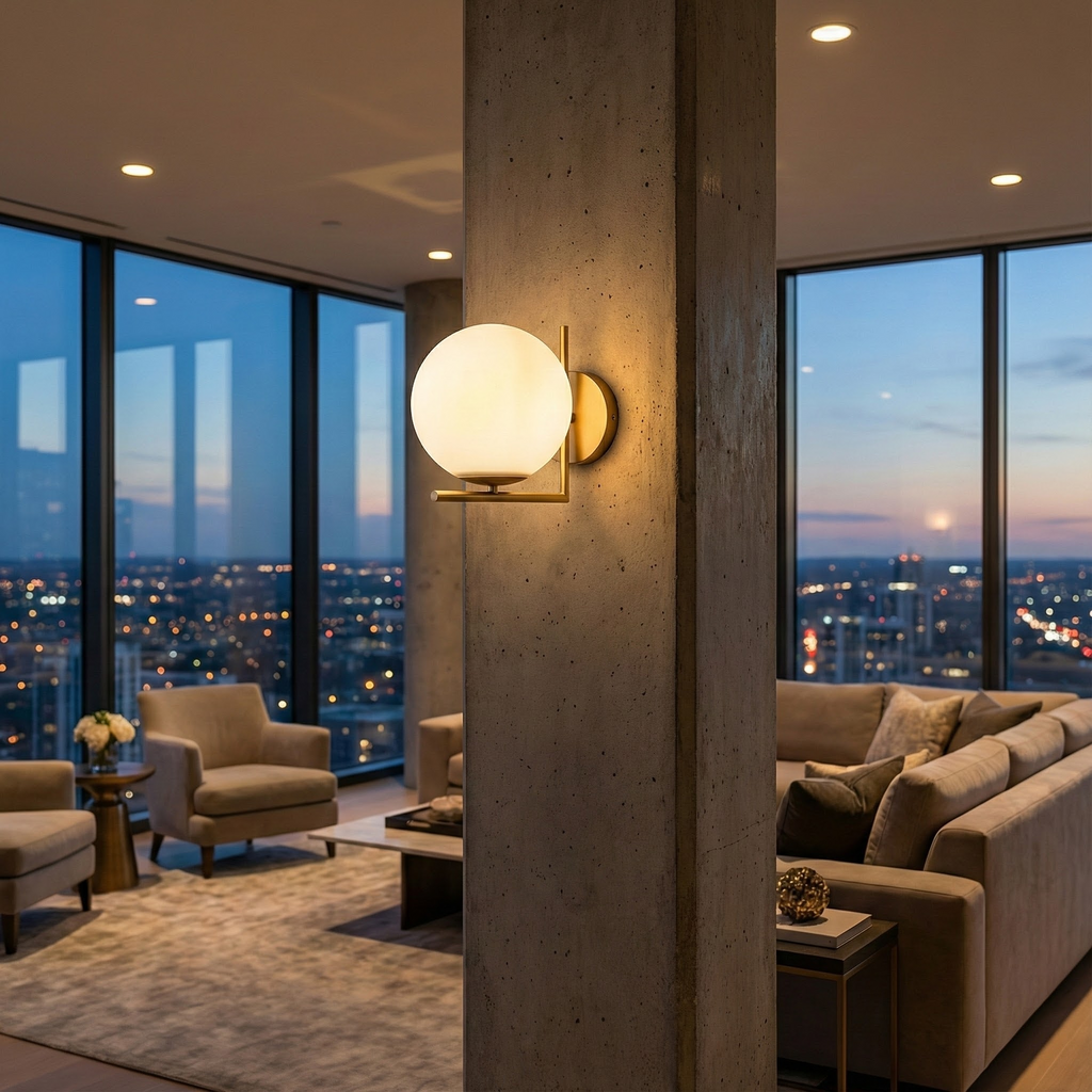 Astra Modern Wall Sconce Featuring Frosted Globe Light For Warm Ambient Living Spaces