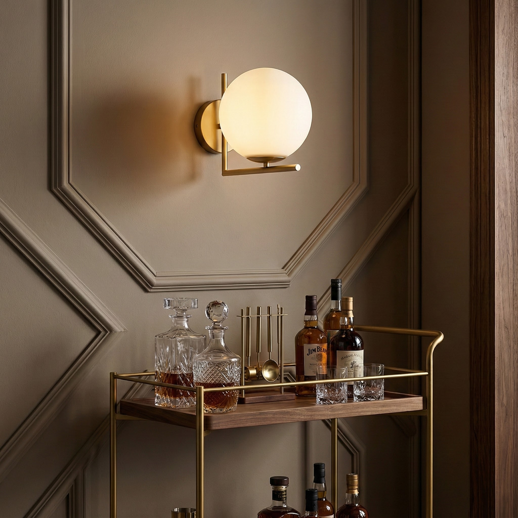 Astra Modern Wall Sconce Featuring Frosted Globe Light For Warm Ambient Living Spaces