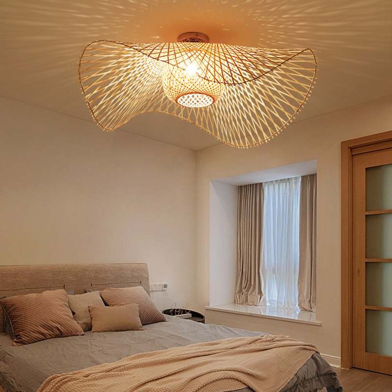 Nivara Warm Ceiling Light Featuring Intricately Woven Rattan Shade And Shadow Play For Living Rooms And Bedrooms