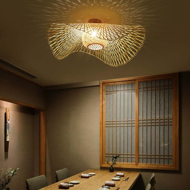 Nivara Warm Ceiling Light Featuring Intricately Woven Rattan Shade And Shadow Play For Living Rooms And Bedrooms