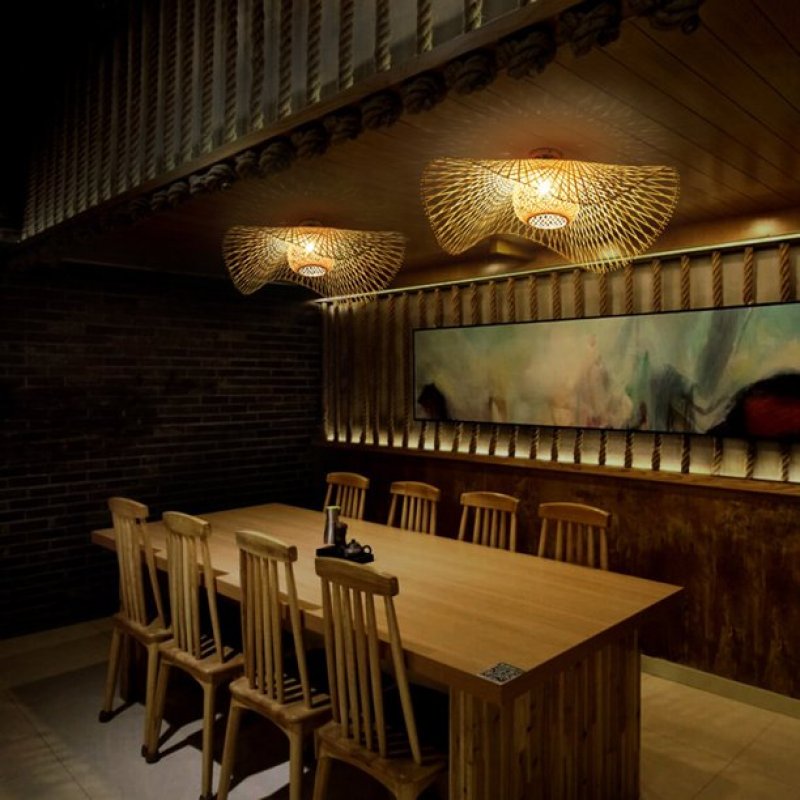 Nivara Warm Ceiling Light Featuring Intricately Woven Rattan Shade And Shadow Play For Living Rooms And Bedrooms