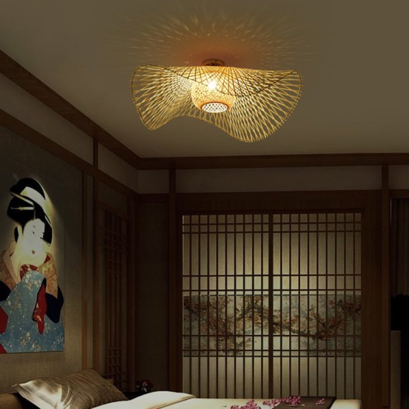 Nivara Warm Ceiling Light Featuring Intricately Woven Rattan Shade And Shadow Play For Living Rooms And Bedrooms