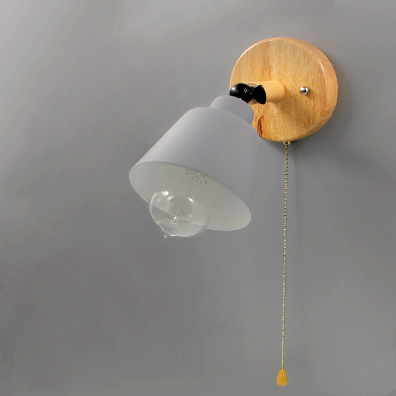Mid Century Wood And Metal Wall Lamp With Rotatable E27 Socket