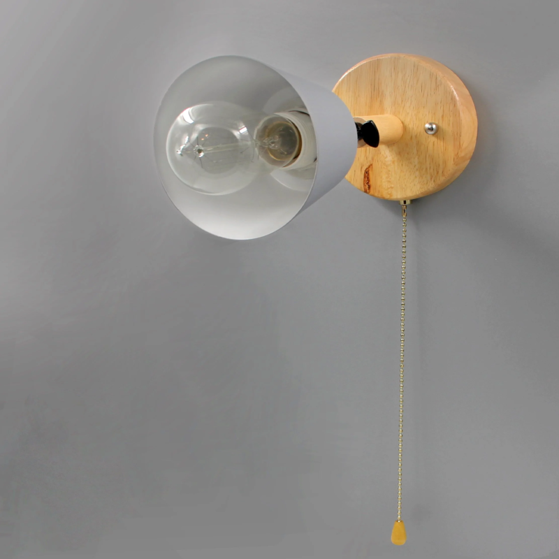 Mid Century Wood And Metal Wall Lamp With Rotatable E27 Socket