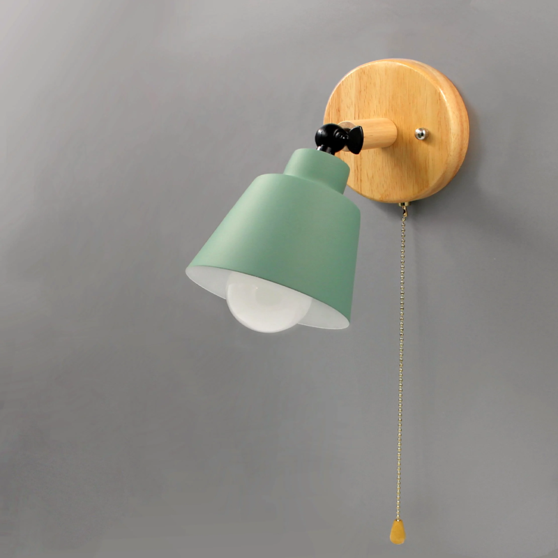 Mid Century Wood And Metal Wall Lamp With Rotatable E27 Socket