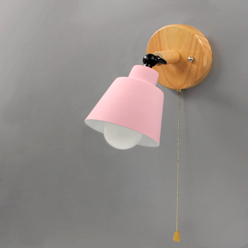 Mid Century Wood And Metal Wall Lamp With Rotatable E27 Socket