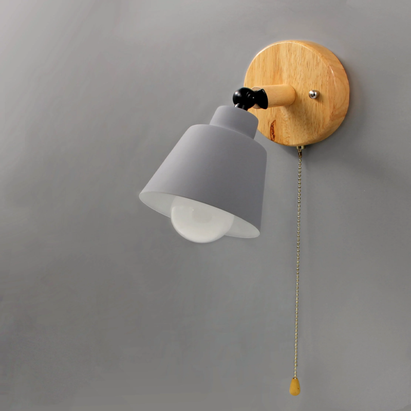 Mid Century Wood And Metal Wall Lamp With Rotatable E27 Socket